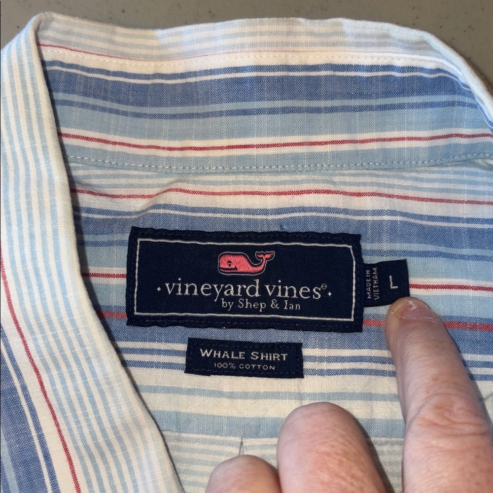 Vineyard Vines Mens Large Whale Striped Button Down Short Sleeve Shirt - Picture 3 of 5